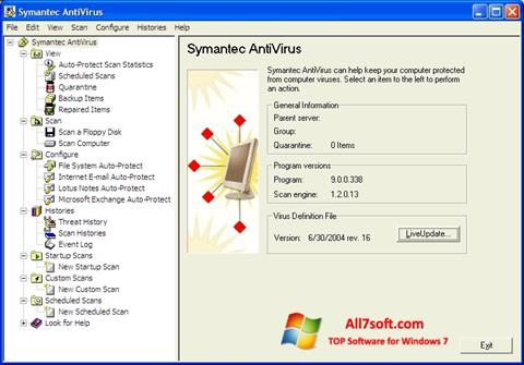 Capture d'écran Symantec Antivirus pour Windows 7