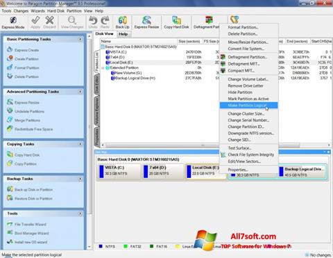 Capture d'écran Paragon Partition Manager pour Windows 7