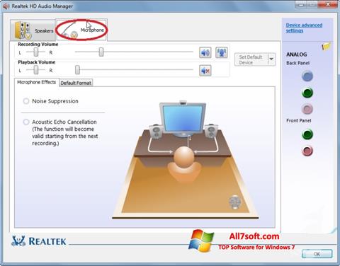 Capture d'écran Realtek Audio Driver pour Windows 7