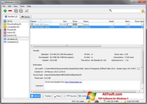 Capture d'écran qBittorrent pour Windows 7