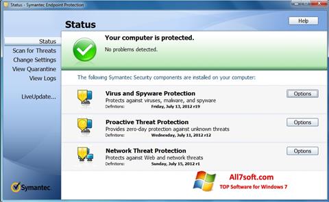 Capture d'écran Symantec Endpoint Protection pour Windows 7