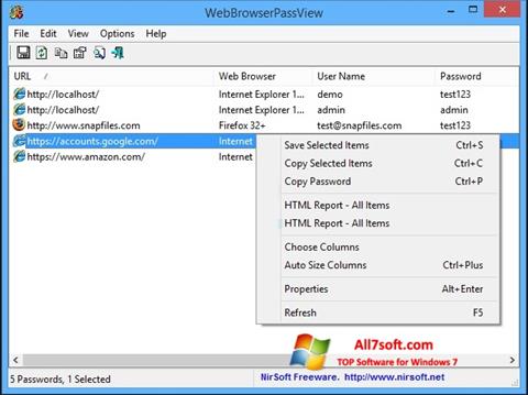Capture d'écran WebBrowserPassView pour Windows 7