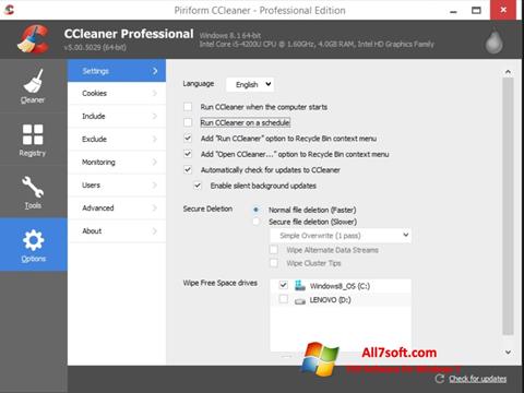 Capture d'écran CCleaner pour Windows 7