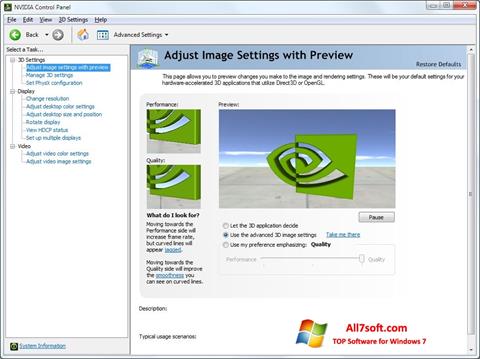 Capture d'écran NVIDIA ForceWare pour Windows 7