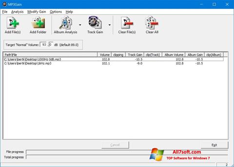 Capture d'écran MP3Gain pour Windows 7