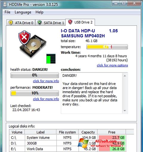 Capture d'écran HDDlife pour Windows 7
