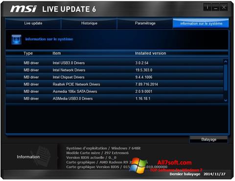 Capture d'écran MSI Live Update pour Windows 7
