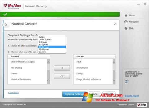 Capture d'écran McAfee Internet Security pour Windows 7