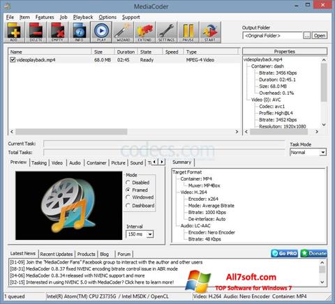 Capture d'écran MediaCoder pour Windows 7
