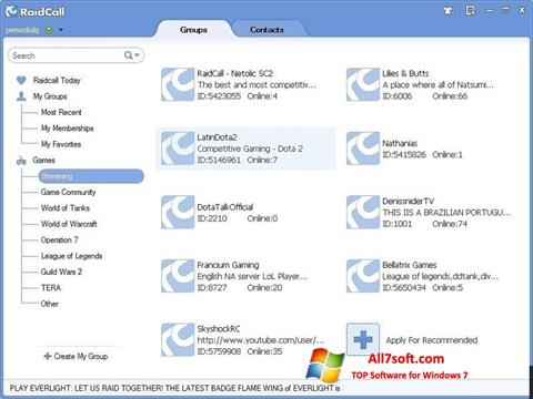 Capture d'écran RaidCall pour Windows 7