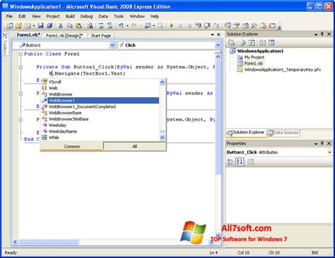 Capture d'écran Microsoft Visual Basic pour Windows 7