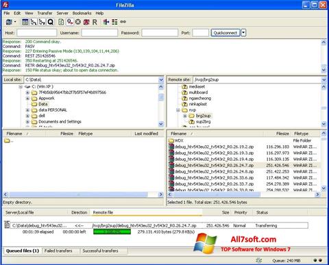 Capture d'écran FileZilla pour Windows 7