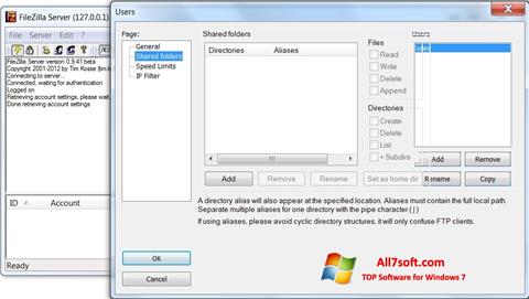 Capture d'écran FileZilla Server pour Windows 7