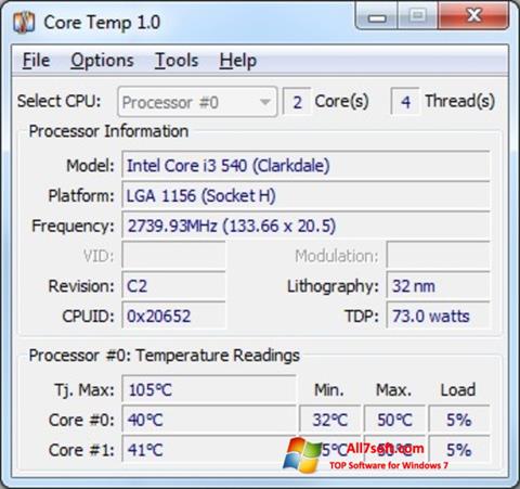 Capture d'écran Core Temp pour Windows 7