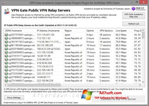 Capture d'écran VPN Gate pour Windows 7