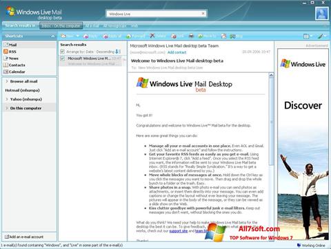 Capture d'écran Windows Live Mail pour Windows 7