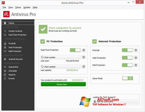 Capture d'écran Avira Antivirus pour Windows 7