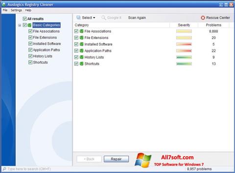 Capture d'écran Auslogics Registry Cleaner pour Windows 7