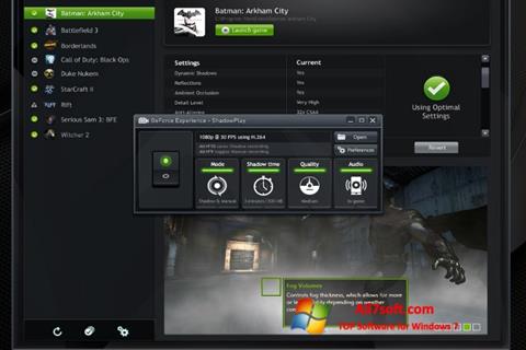 Capture d'écran NVIDIA GeForce Experience pour Windows 7