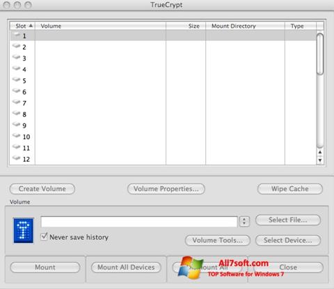 Capture d'écran TrueCrypt pour Windows 7