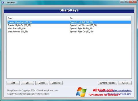 Capture d'écran SharpKeys pour Windows 7
