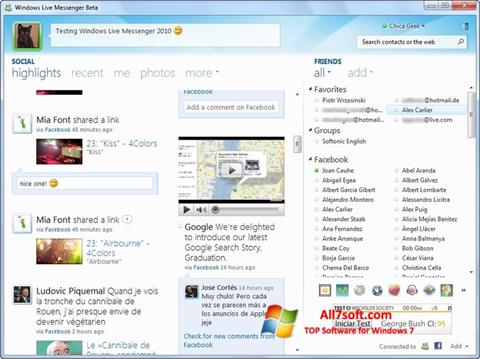 Capture d'écran Windows Live Messenger pour Windows 7