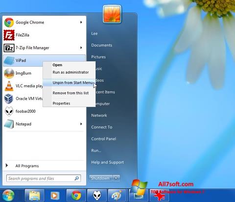 Capture d'écran ViStart pour Windows 7