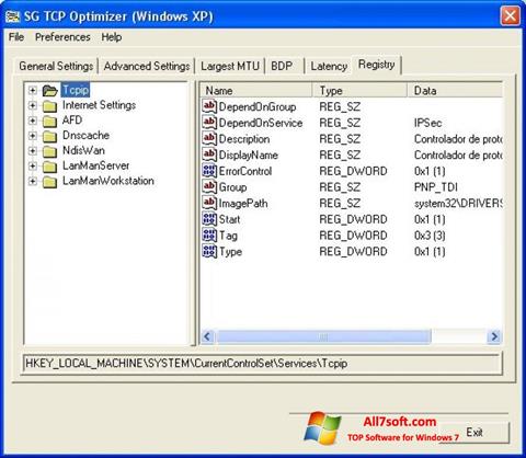 Capture d'écran TCP Optimizer pour Windows 7