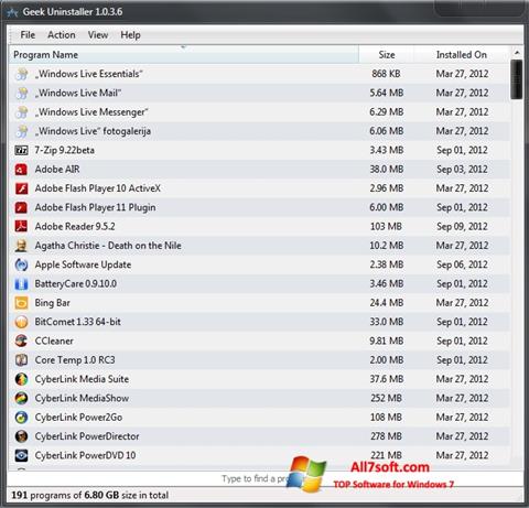 Capture d'écran Geek Uninstaller pour Windows 7