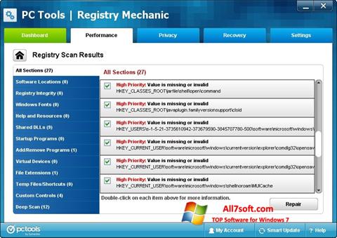 Capture d'écran Registry Mechanic pour Windows 7