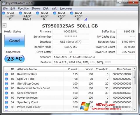 Capture d'écran CrystalDiskInfo pour Windows 7