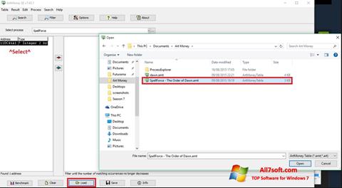 Capture d'écran ArtMoney pour Windows 7