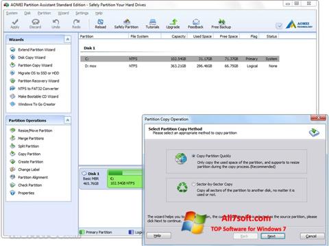 Capture d'écran AOMEI Partition Assistant pour Windows 7