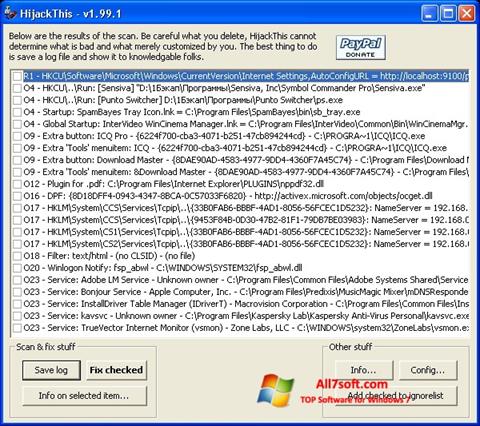 Capture d'écran HijackThis pour Windows 7