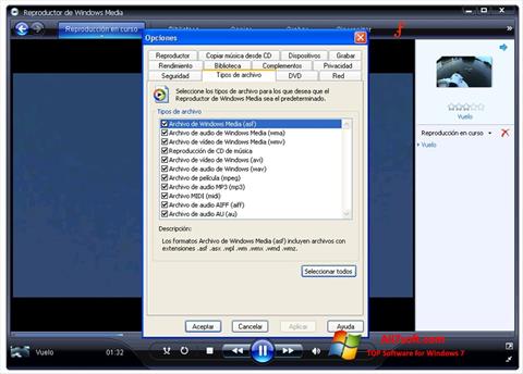 Capture d'écran Windows Media Player pour Windows 7