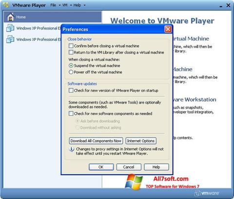 Capture d'écran VMware Player pour Windows 7