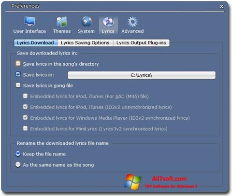Capture d'écran Minilyrics pour Windows 7