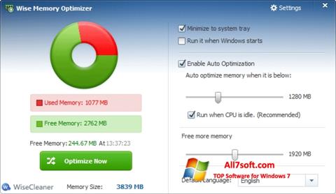 Capture d'écran Wise Memory Optimizer pour Windows 7