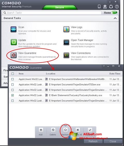Capture d'écran Comodo Internet Security pour Windows 7