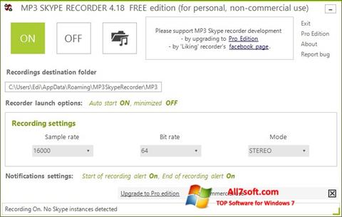Capture d'écran MP3 Skype Recorder pour Windows 7