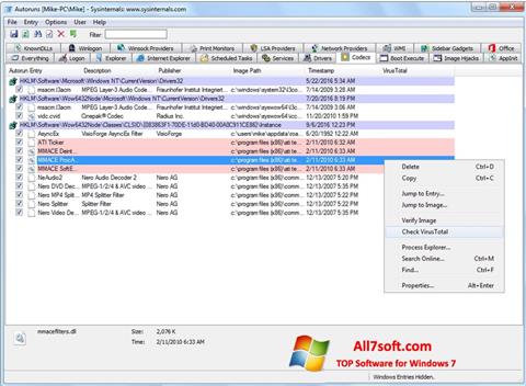 Capture d'écran AutoRuns pour Windows 7