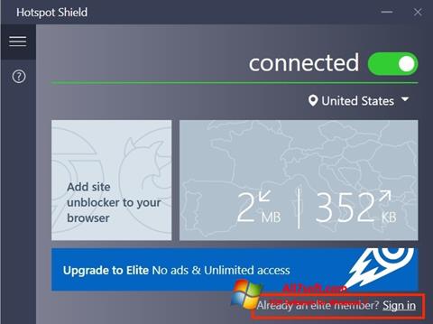Capture d'écran Hotspot Shield pour Windows 7