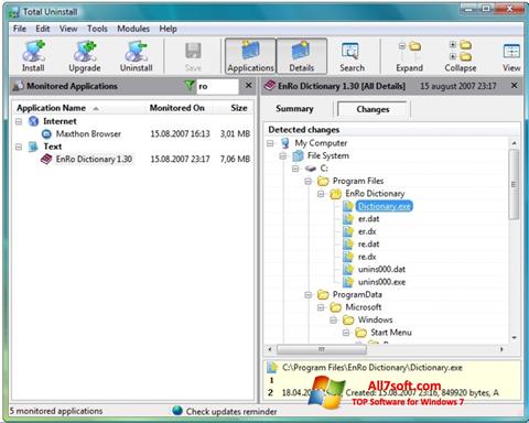 Capture d'écran Total Uninstall pour Windows 7