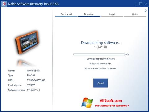 Capture d'écran Nokia Software Recovery Tool pour Windows 7