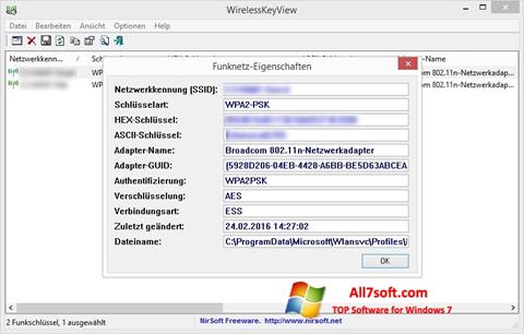 Capture d'écran WirelessKeyView pour Windows 7