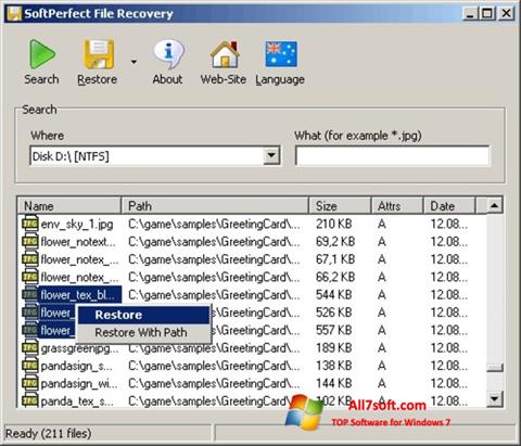 Capture d'écran SoftPerfect File Recovery pour Windows 7