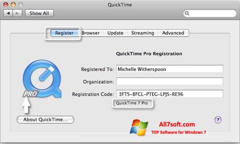 Capture d'écran QuickTime Pro pour Windows 7
