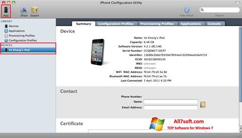 Capture d'écran iPhone Configuration Utility pour Windows 7