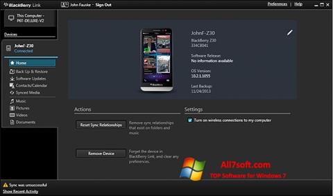 Capture d'écran BlackBerry Link pour Windows 7
