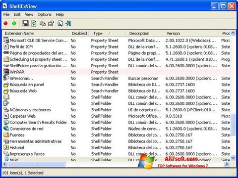 Capture d'écran ShellExView pour Windows 7